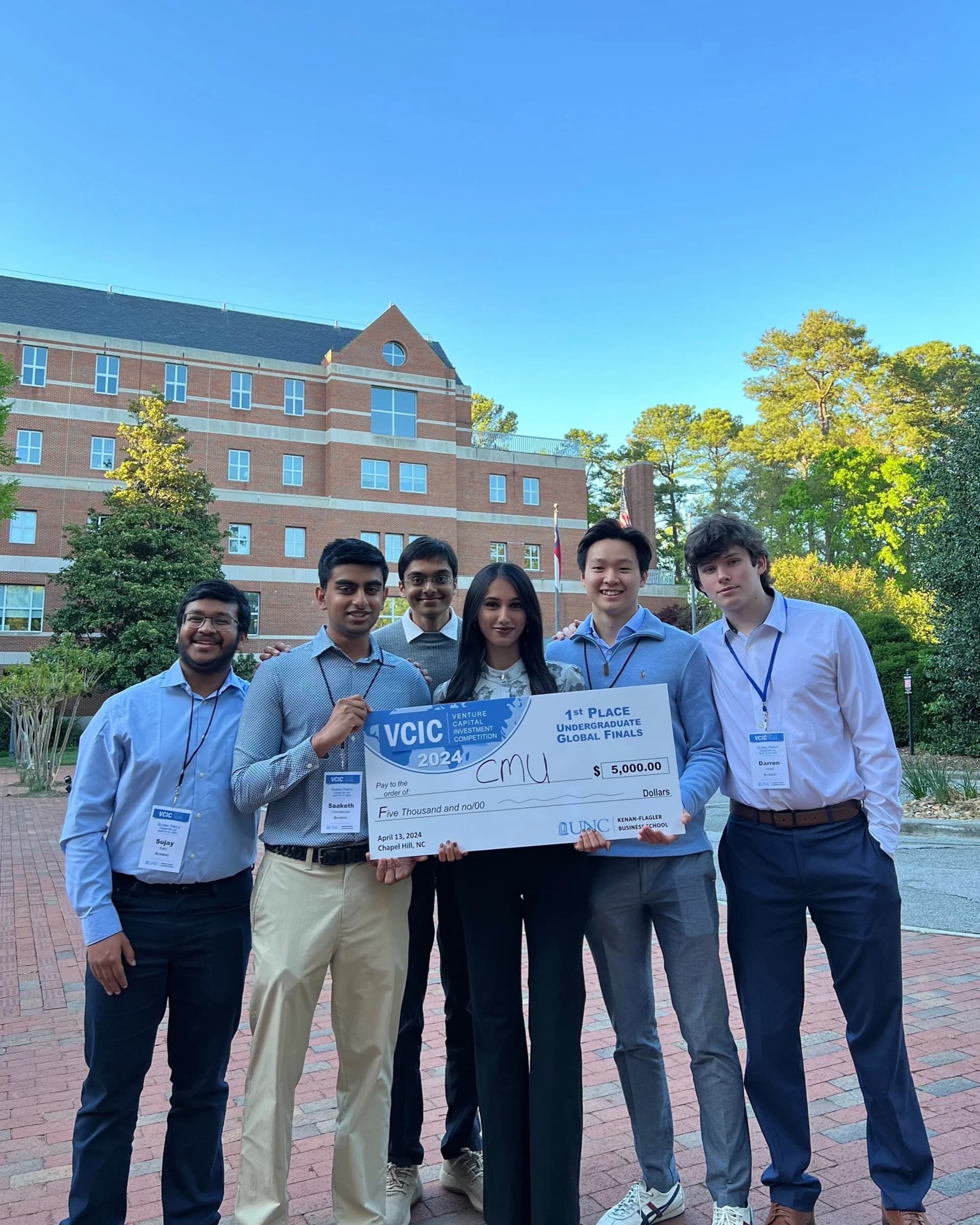 The Scottie Ventures team with the first-place check at the 2024 VCIC Undergraduate Global Finals